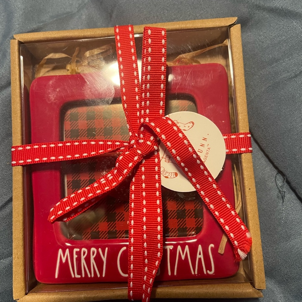 Rae Dunn Red Merry Christmas Plaid Coasters